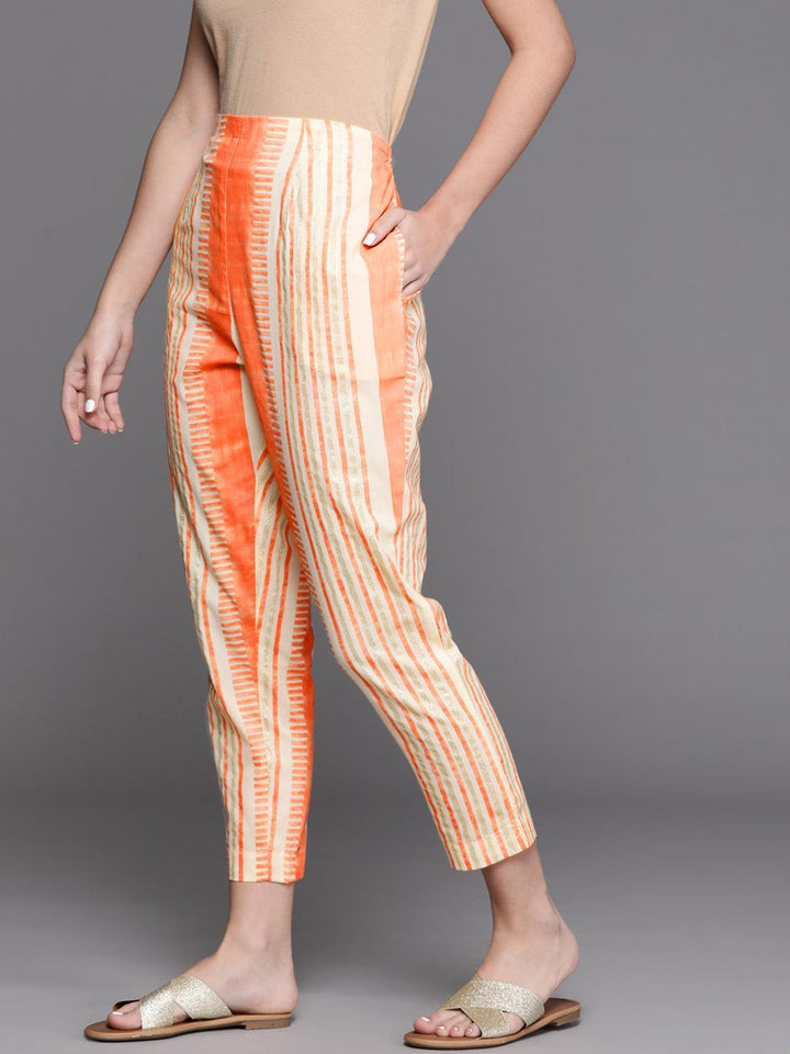 Orange Printed Cotton Trousers - ShopLibas