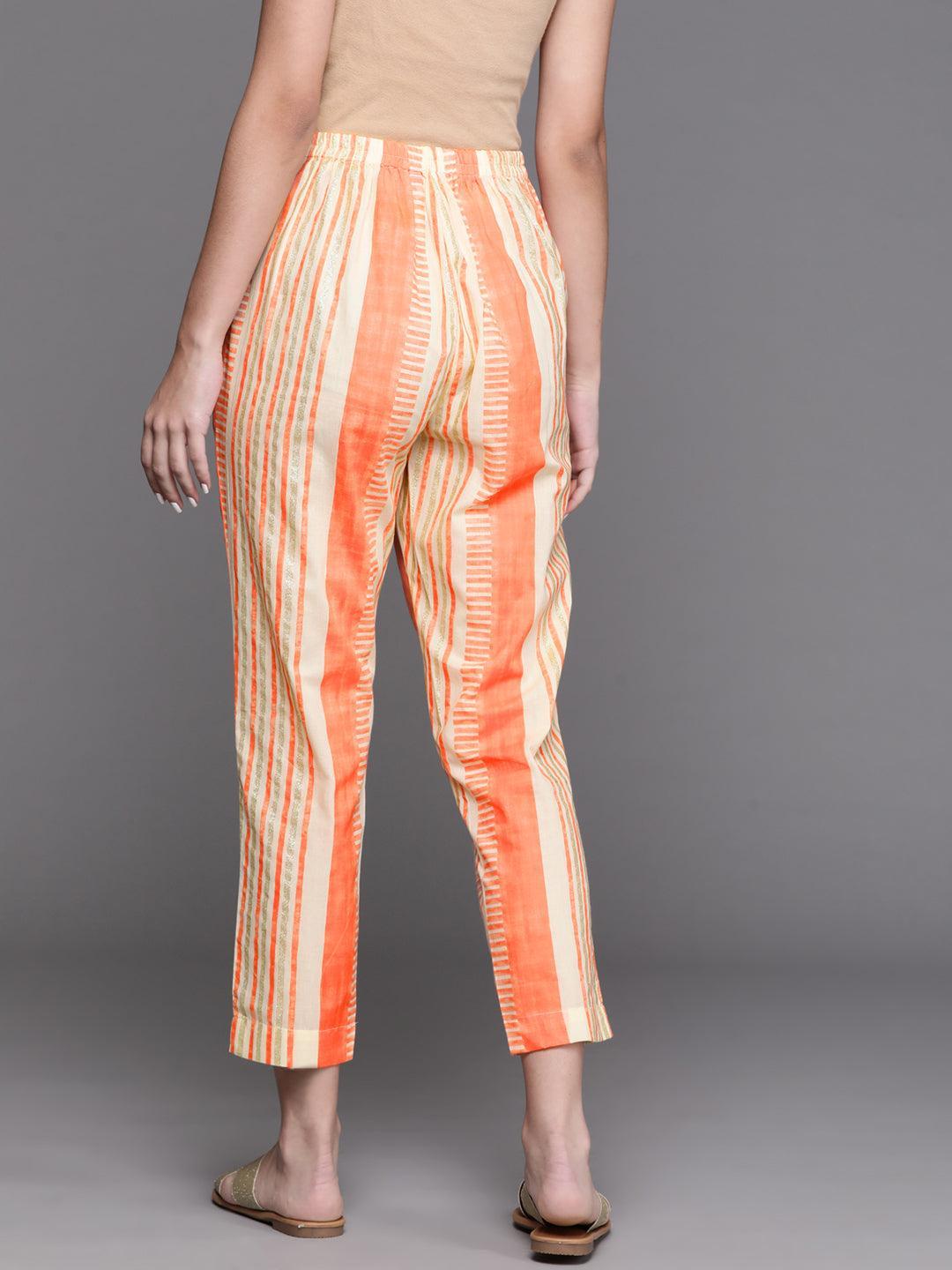 Orange Printed Cotton Trousers - ShopLibas