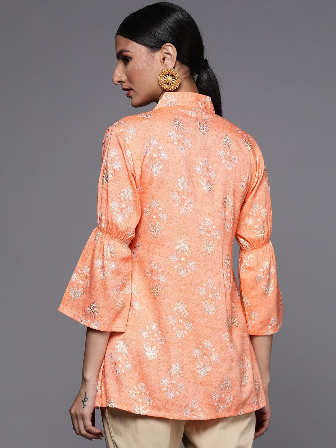 Orange Printed Rayon A-Line Kurti