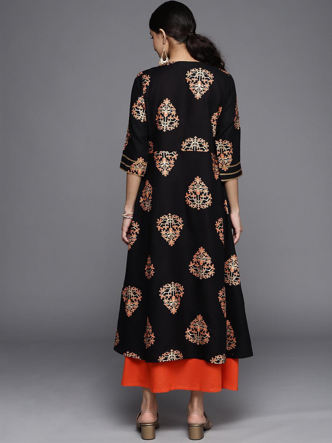 Orange Printed Rayon Dress