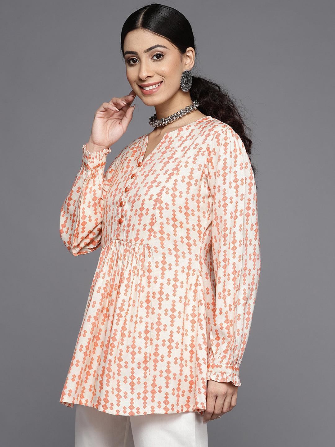 Orange Printed Rayon Kurti