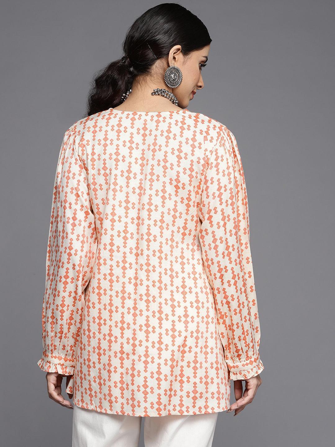 Orange Printed Rayon Kurti