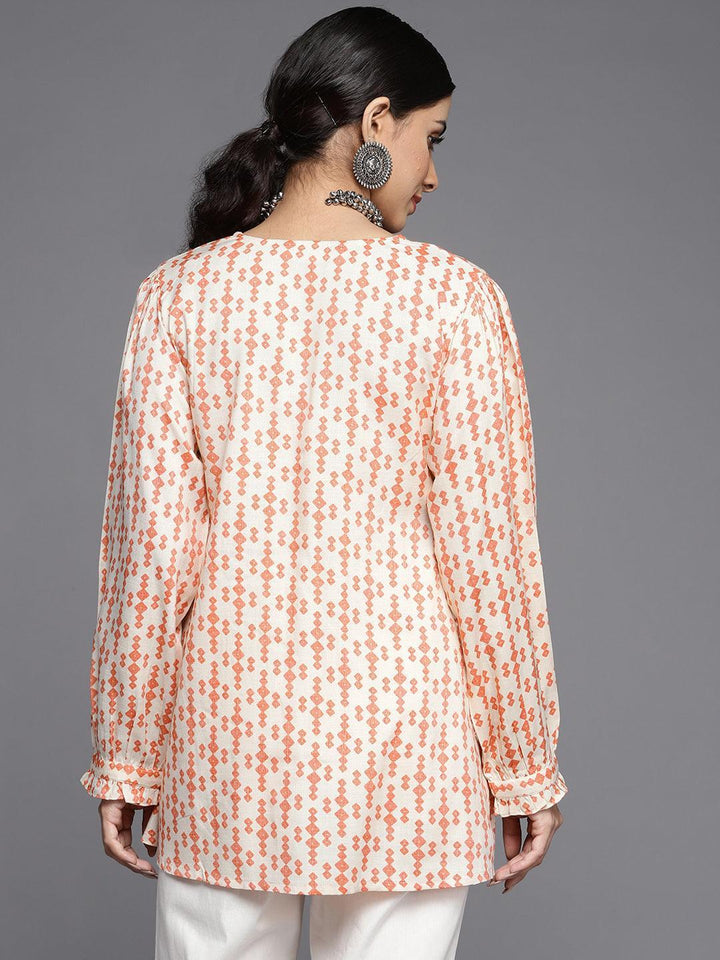 Orange Printed Rayon Kurti - ShopLibas