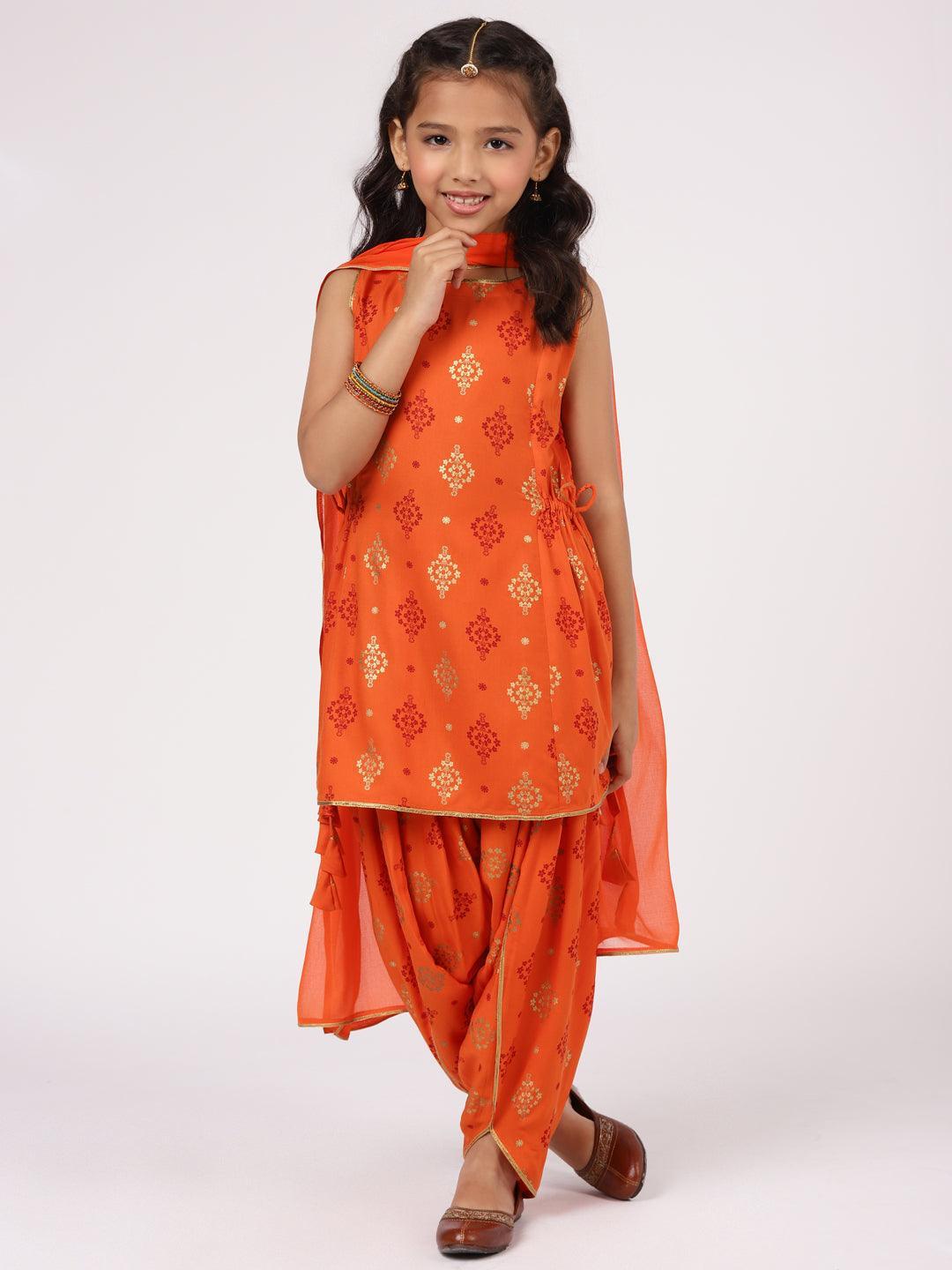 Orange Printed Rayon Straight Suit Set - ShopLibas