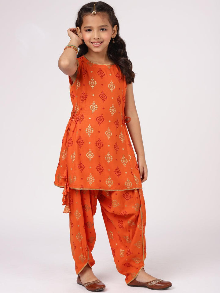 Orange Printed Rayon Straight Suit Set - ShopLibas