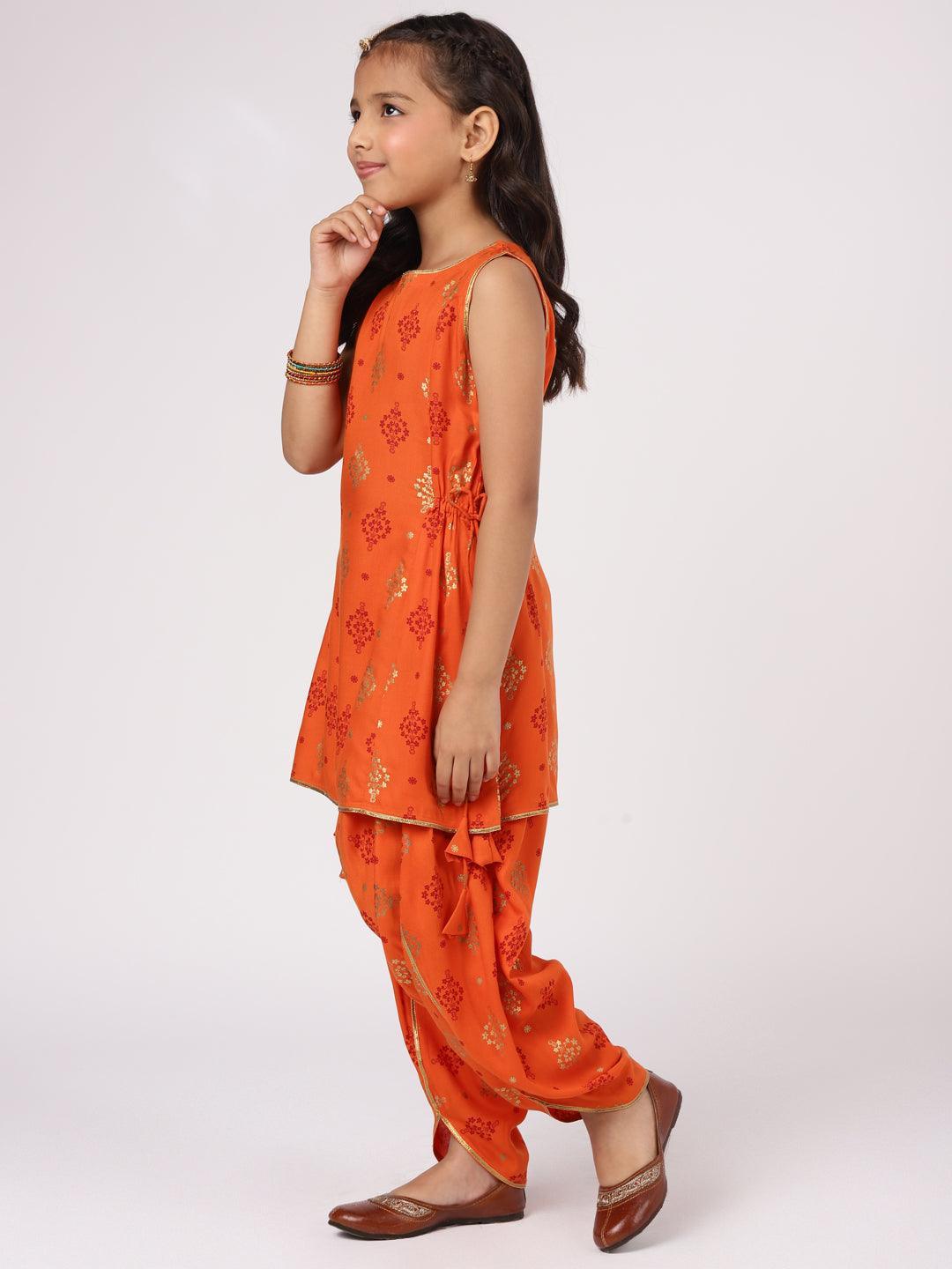 Orange Printed Rayon Straight Suit Set - ShopLibas