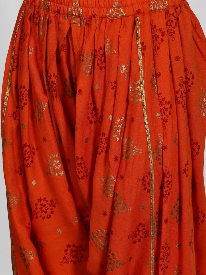 Orange Printed Rayon Straight Suit Set - ShopLibas