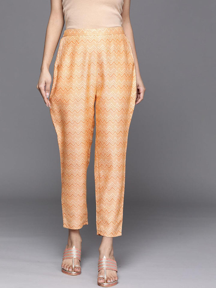 Orange Printed Rayon Trousers - ShopLibas