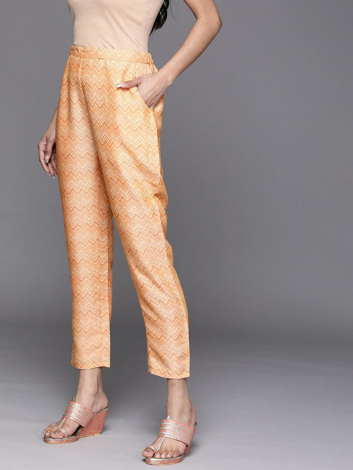 Orange Printed Rayon Trousers - ShopLibas