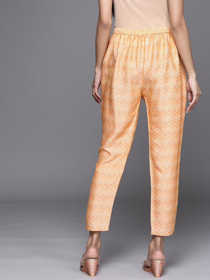 Orange Printed Rayon Trousers - ShopLibas