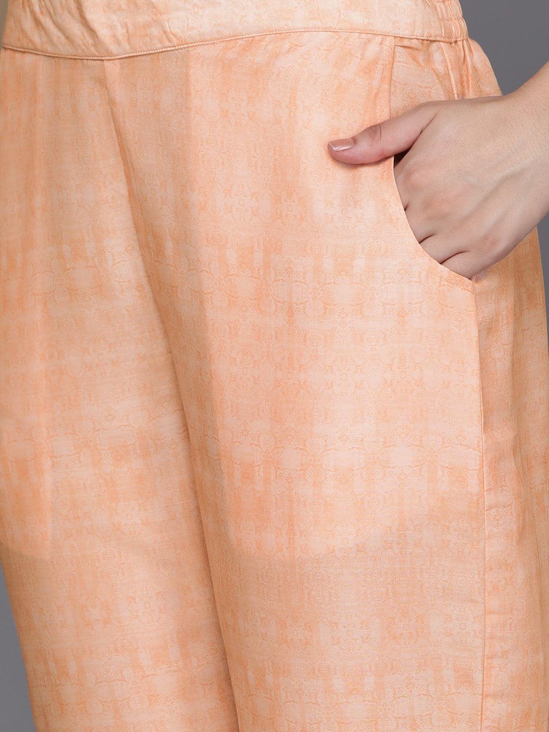 Orange Printed Silk Blend Kaftan Kaftan With Trousers