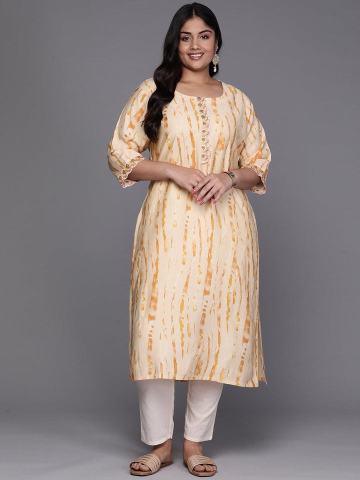 Orange Printed Silk Straight Kurta - Libas