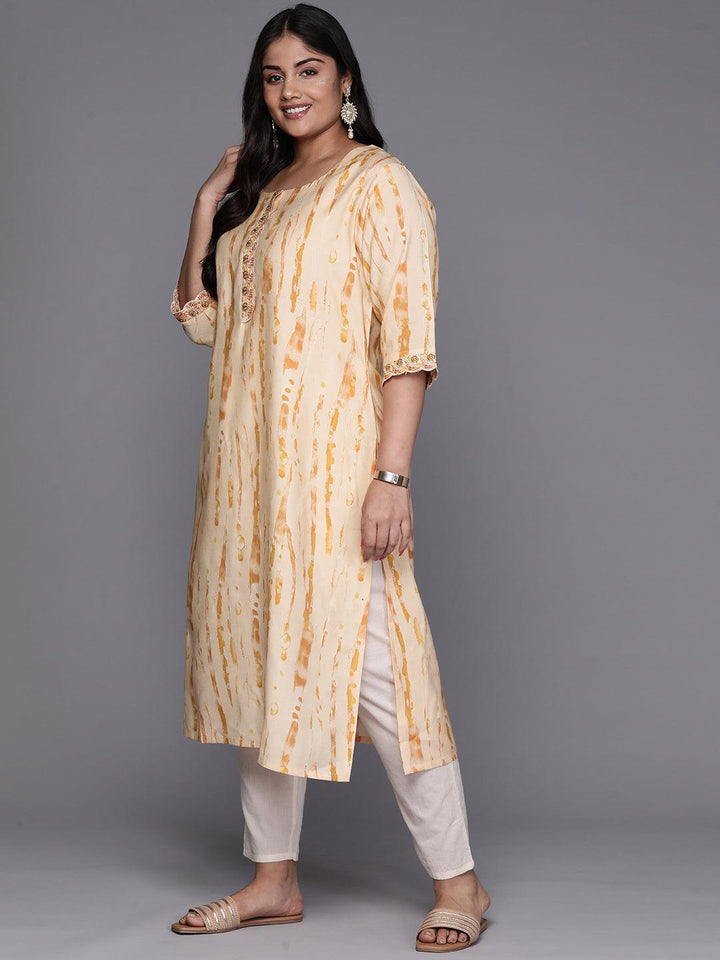 Orange Printed Silk Straight Kurta - Libas