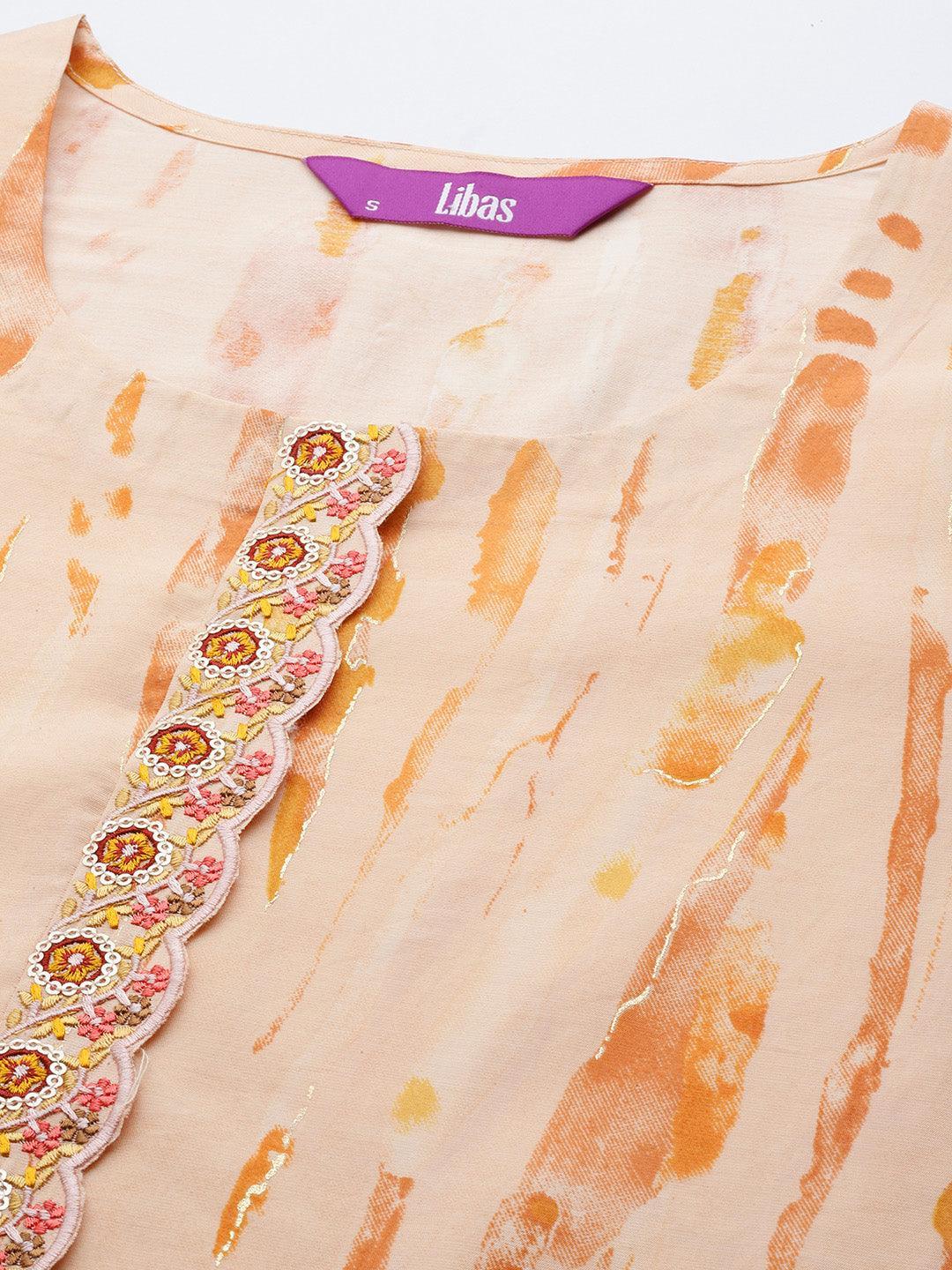 Orange Printed Silk Straight Kurta