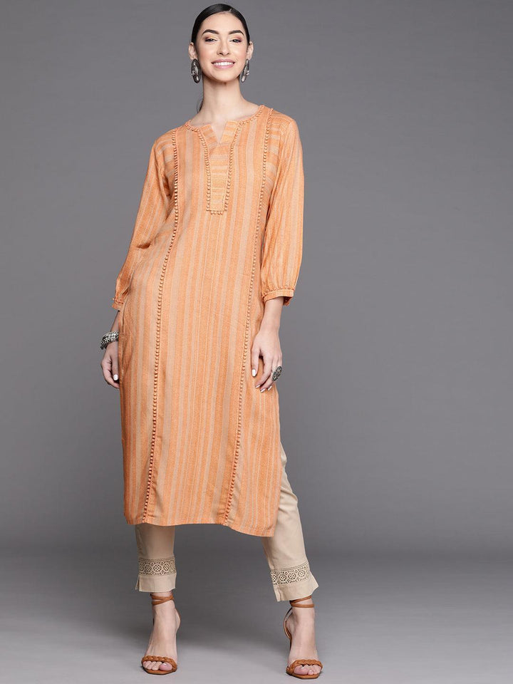 Orange Striped Rayon Kurta - Libas