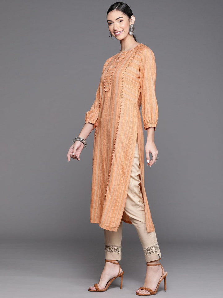 Orange Striped Rayon Kurta - Libas