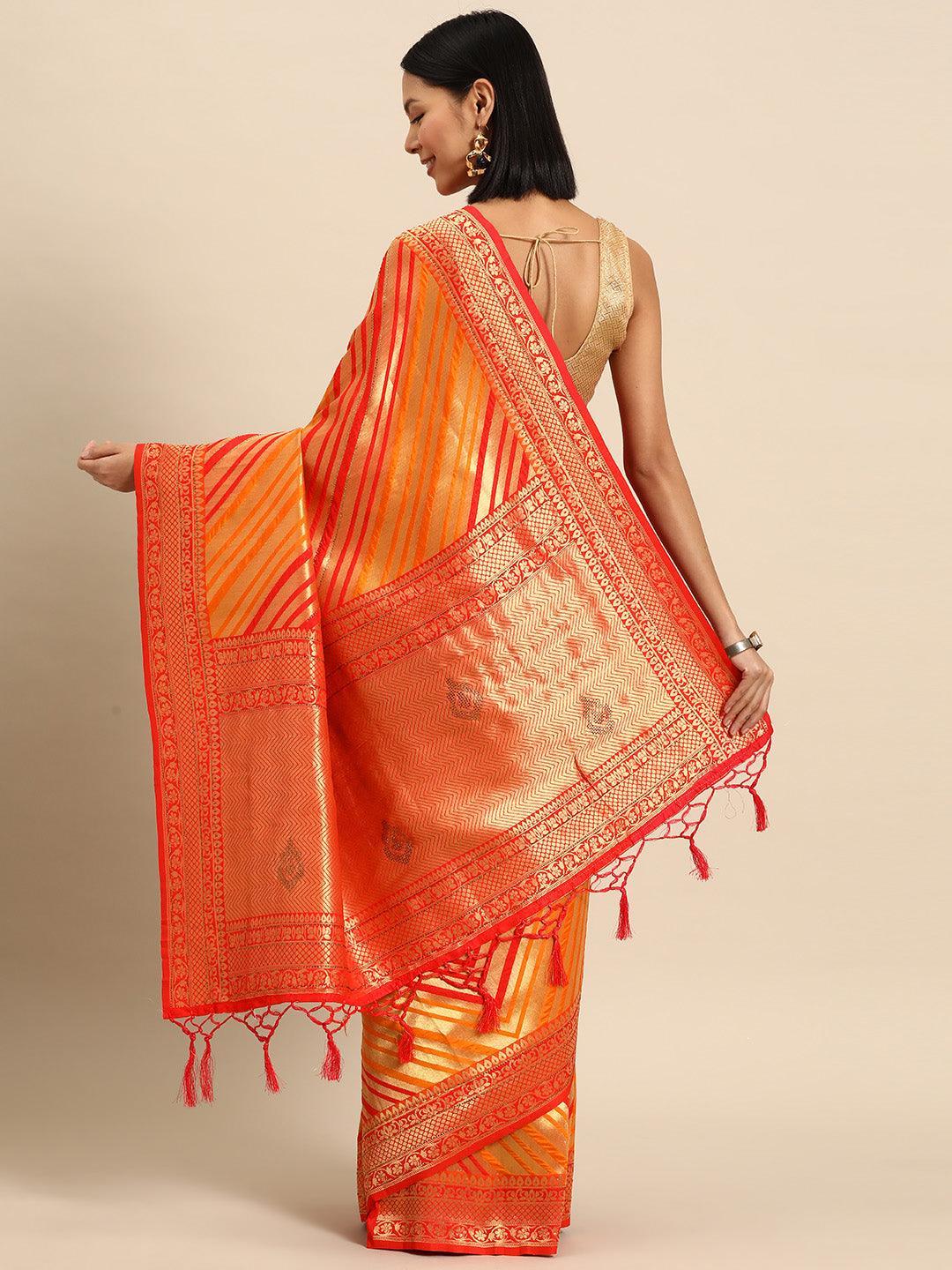 Orange Woven Design Brocade Saree