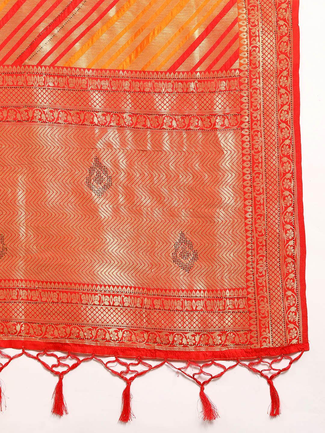 Orange Woven Design Brocade Saree