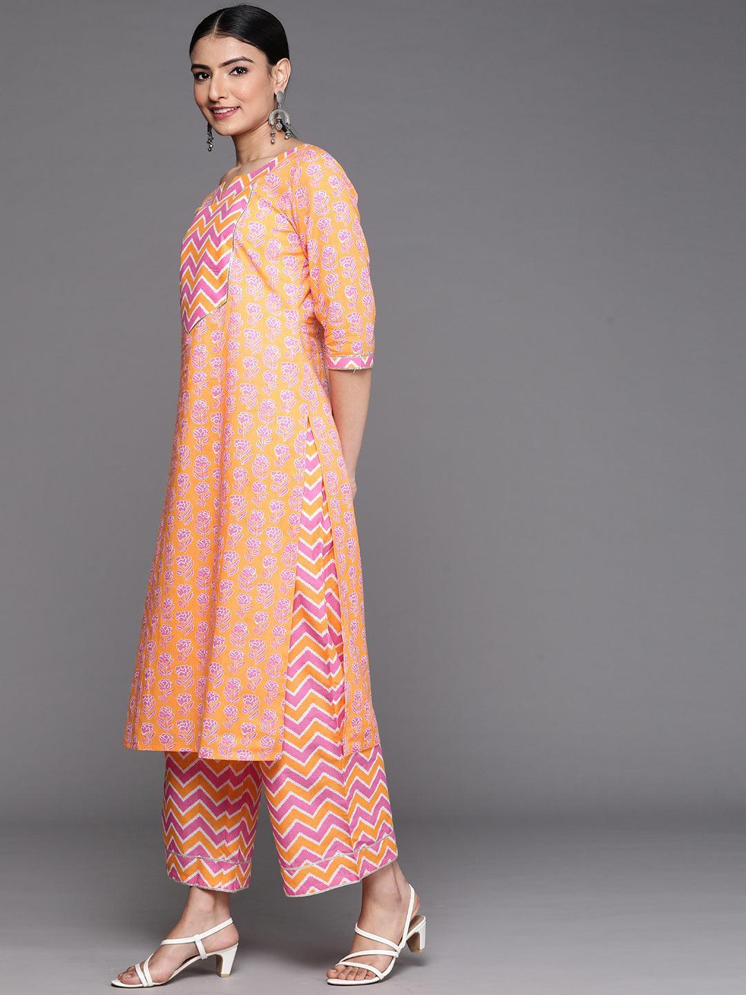 Orange Yoke Design Cotton Kurta