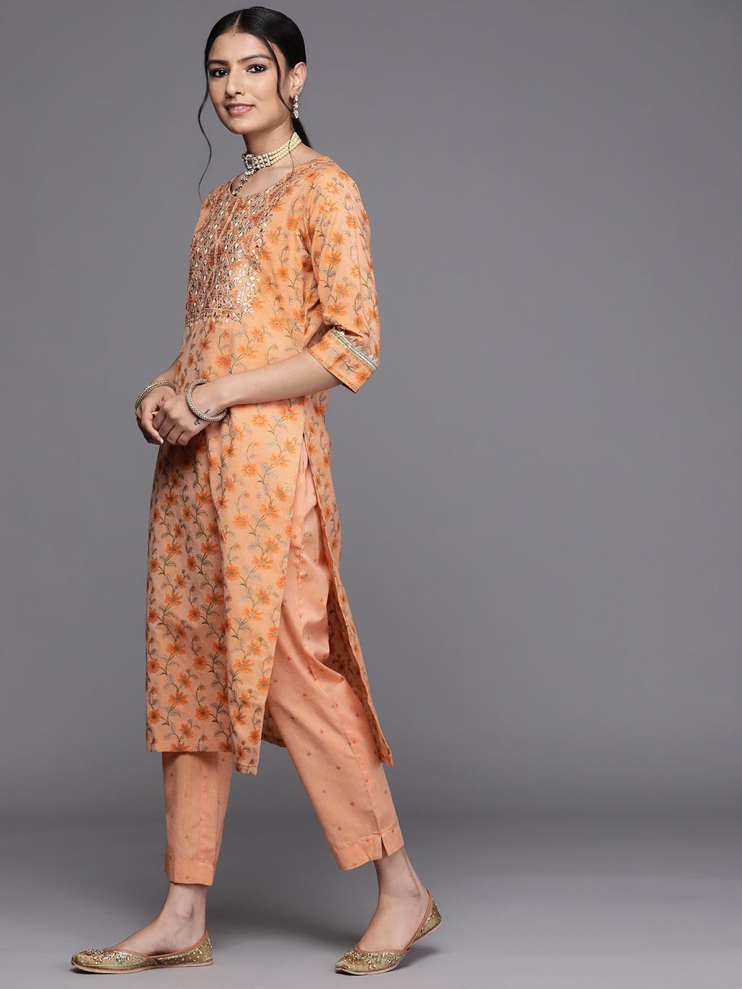 Orange Yoke Design Cotton Silk Kurta