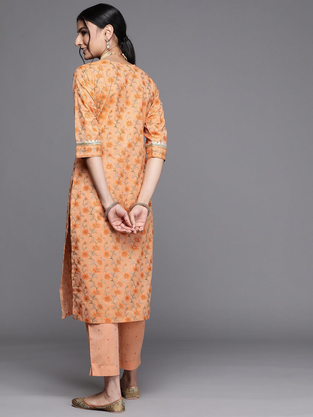 Orange Yoke Design Cotton Silk Kurta