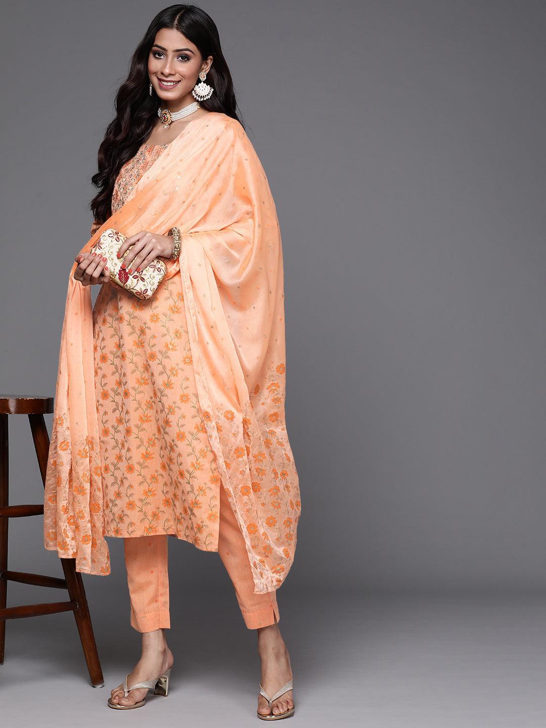 Orange Yoke Design Cotton Suit Set - ShopLibas