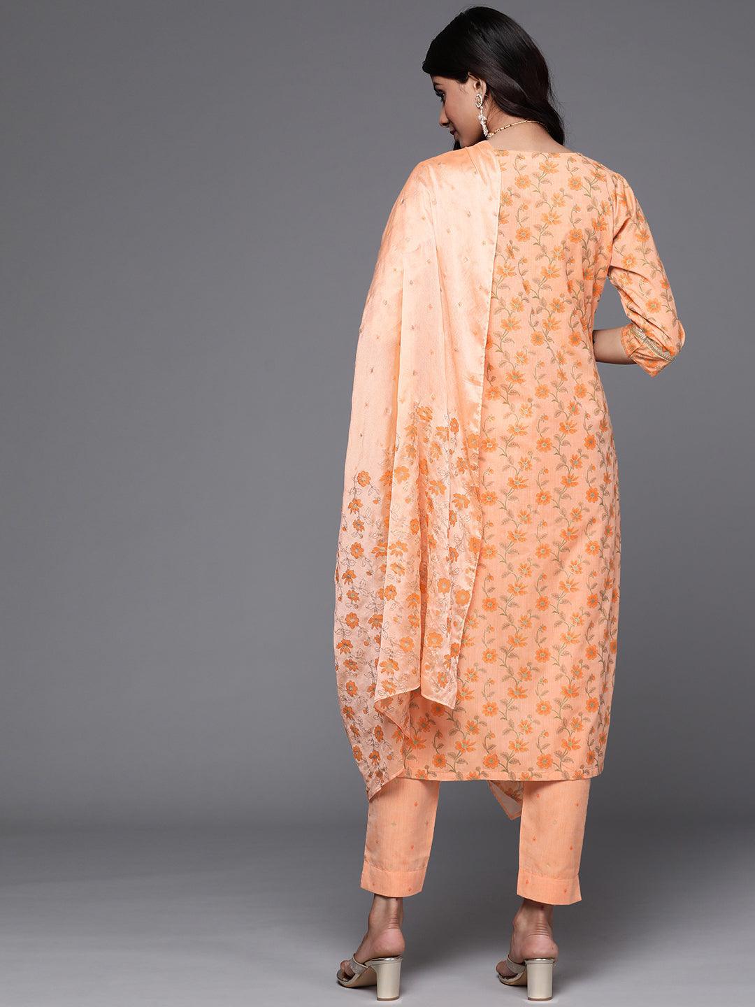 Orange Yoke Design Cotton Suit Set - ShopLibas