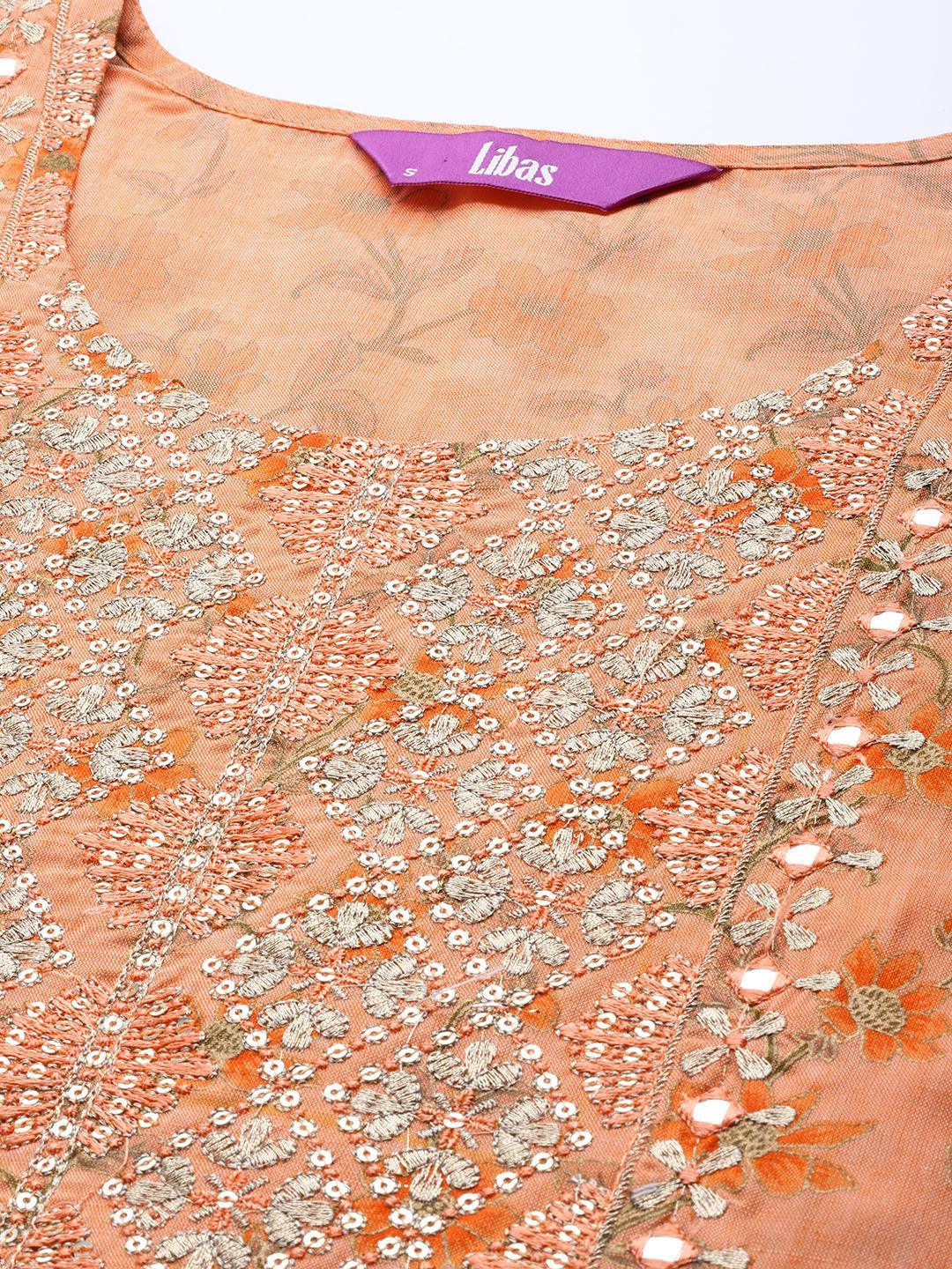 Orange Yoke Design Cotton Suit Set