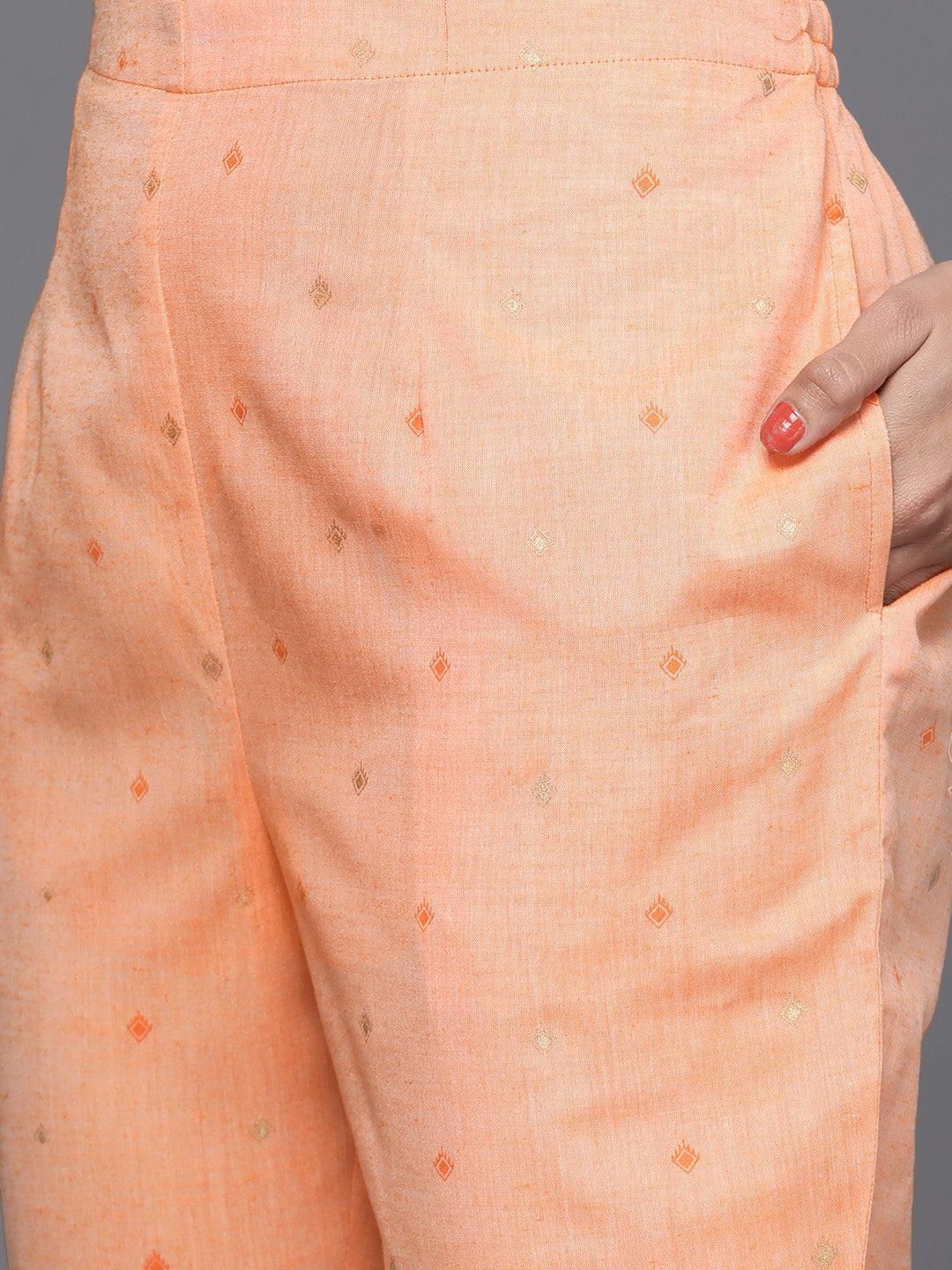 Orange Yoke Design Cotton Suit Set