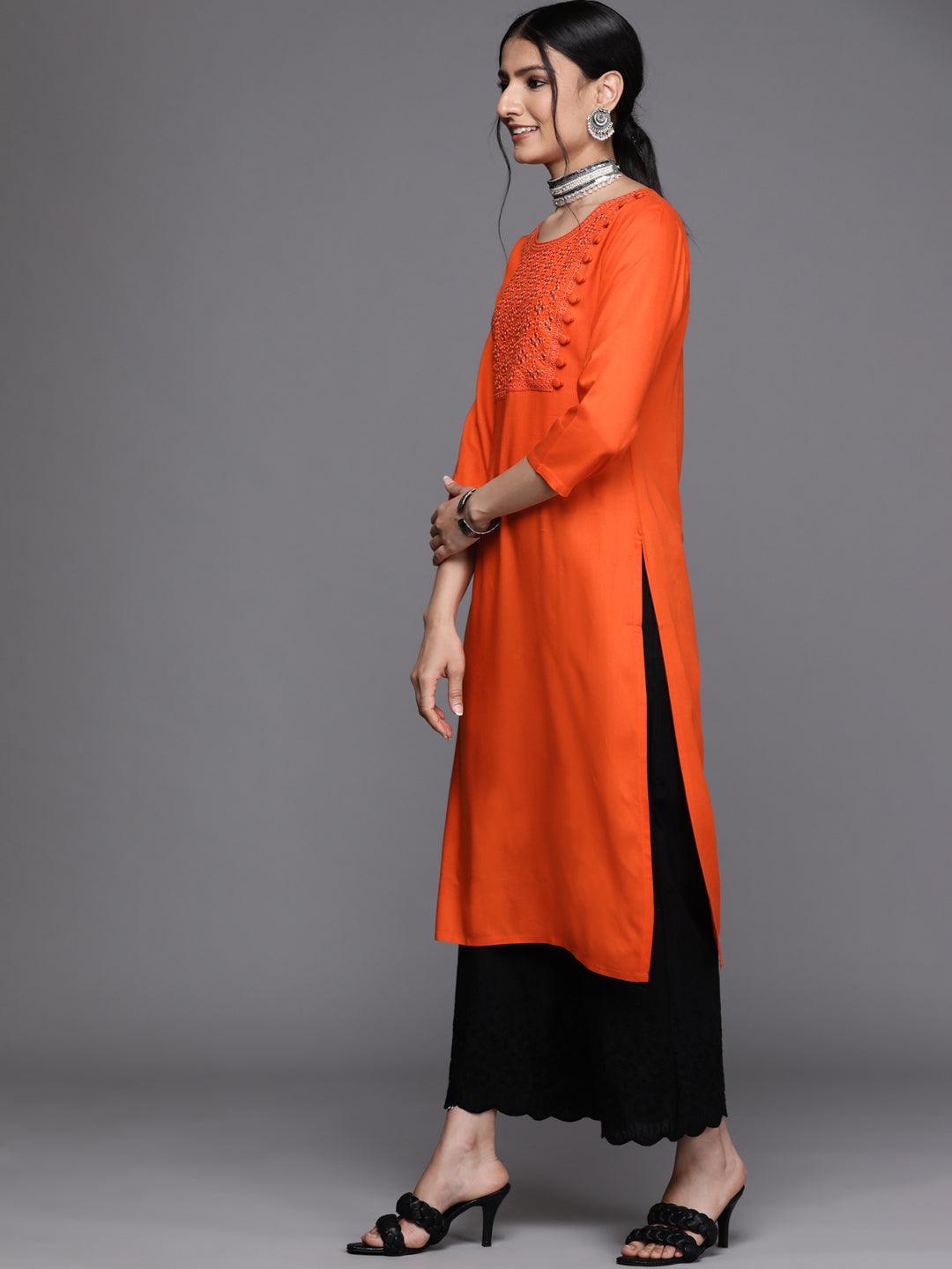 Orange Yoke Design Rayon Kurta