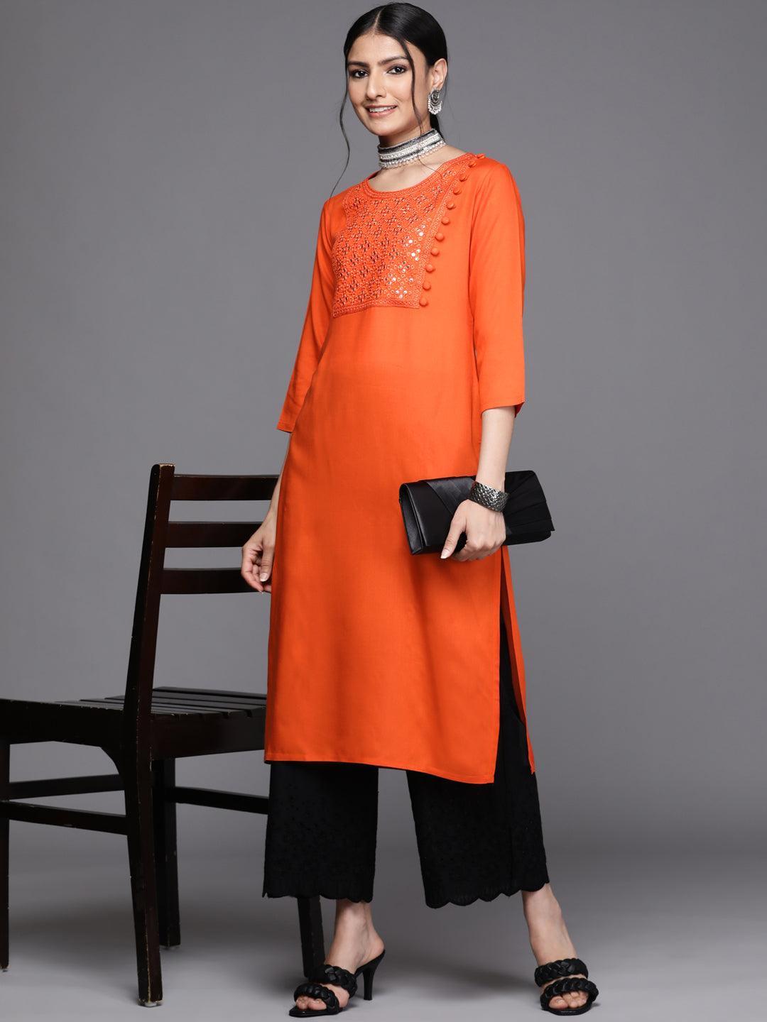 Orange Yoke Design Rayon Kurta