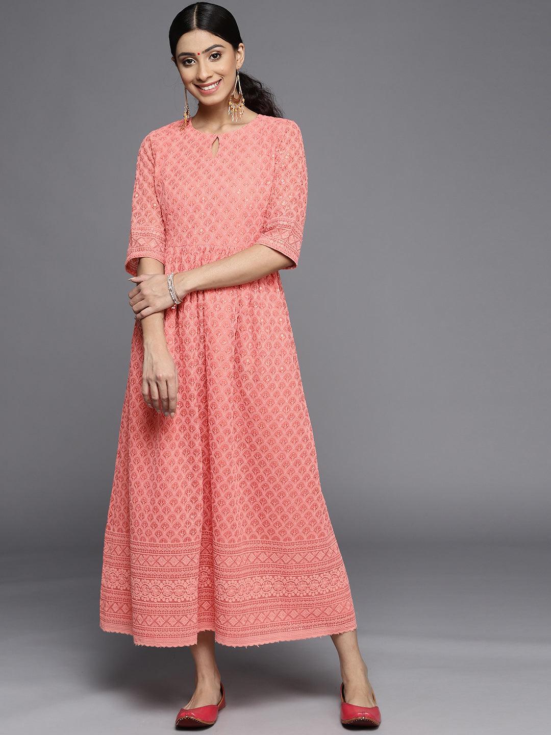 Peach Embroidered Georgette Dress