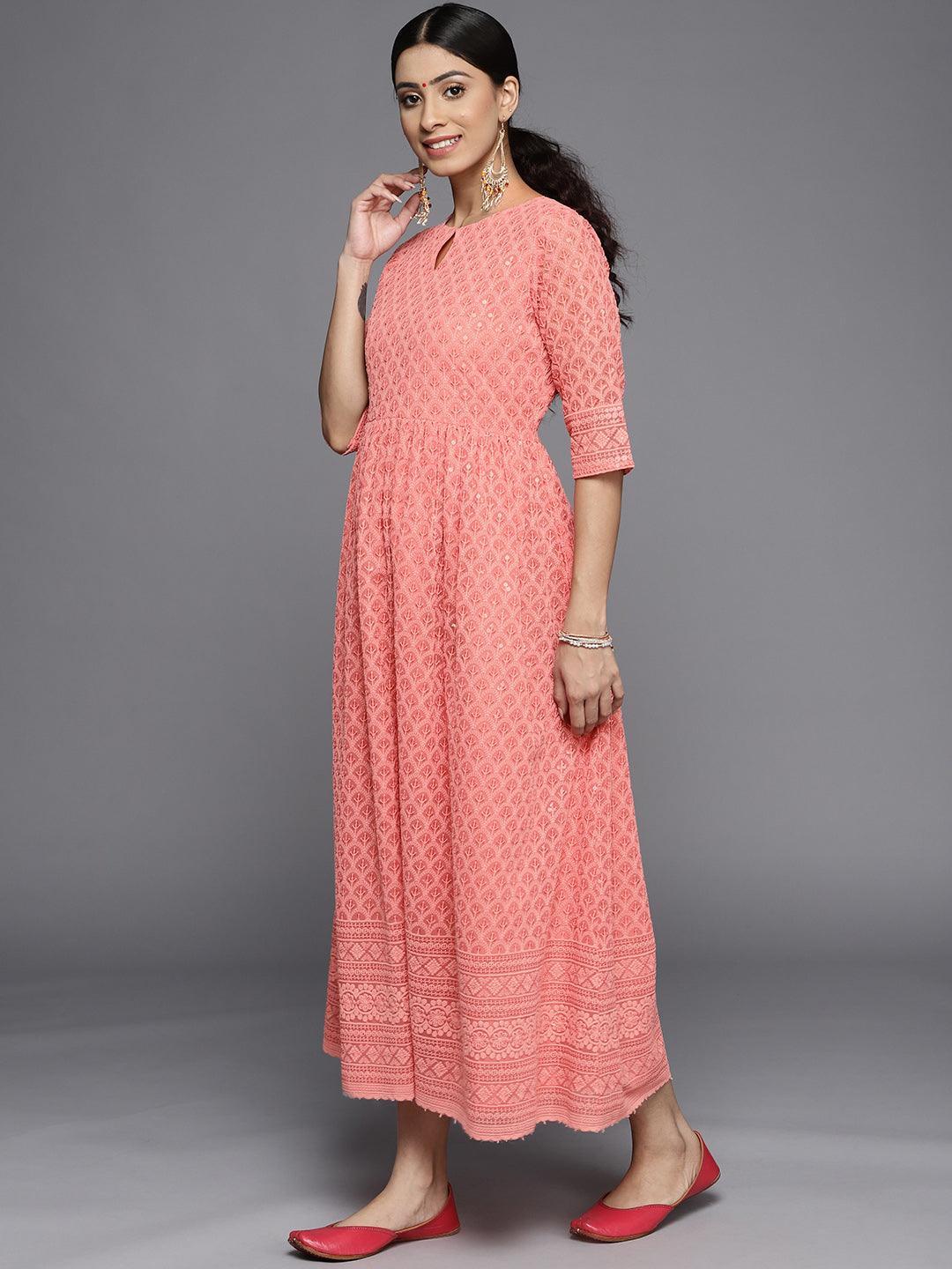 Peach Embroidered Georgette Dress