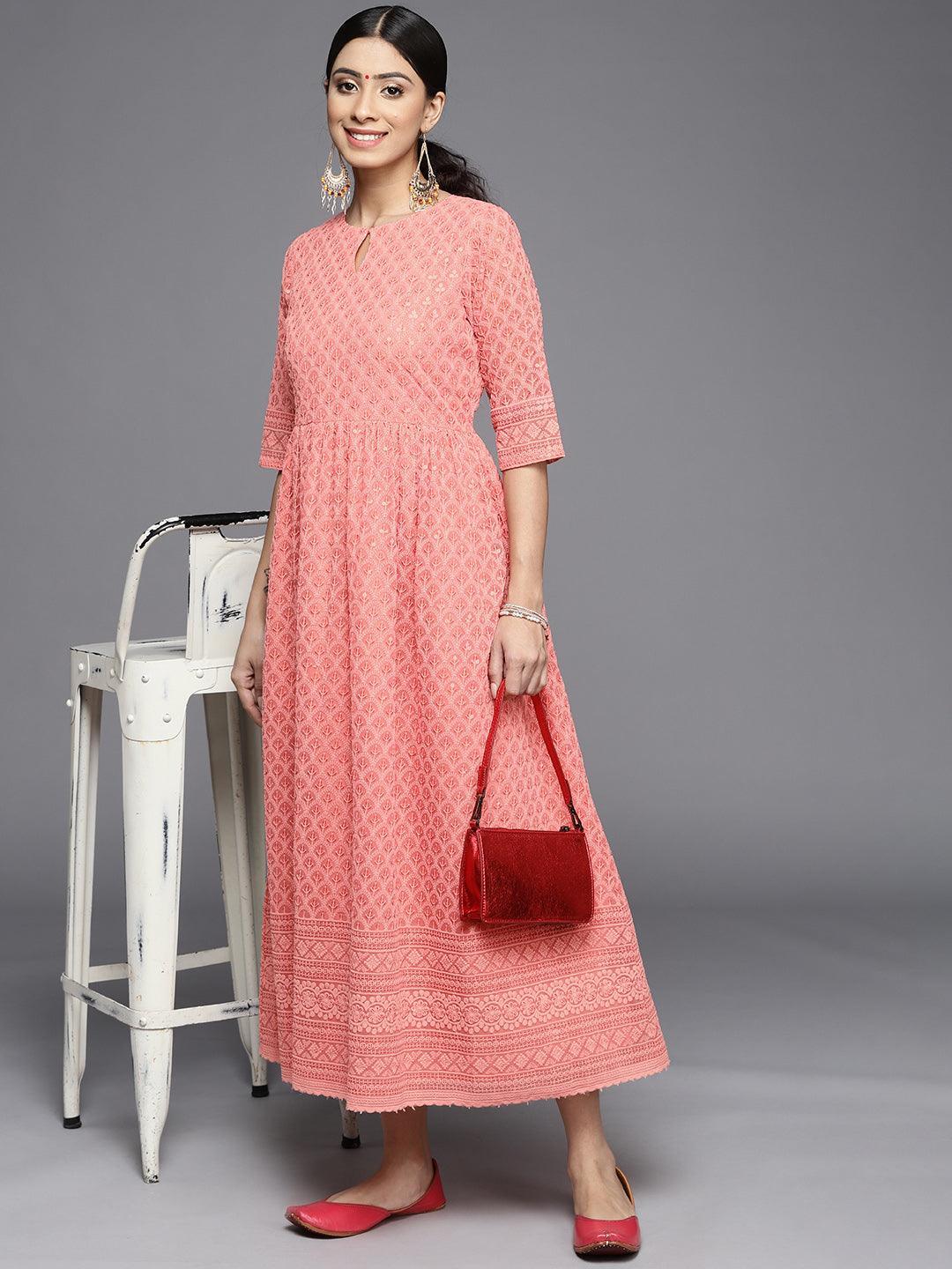 Peach Embroidered Georgette Dress