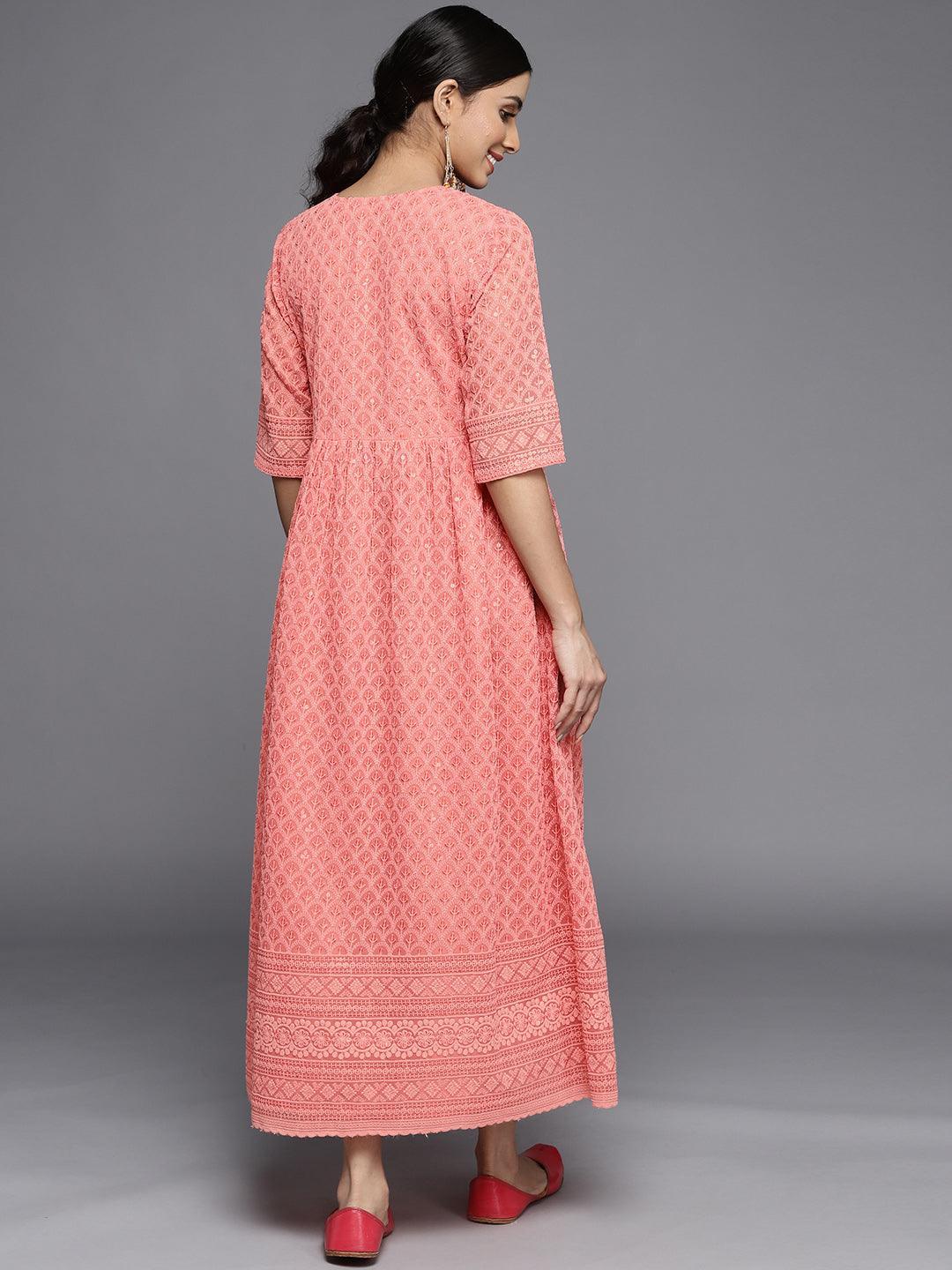 Peach Embroidered Georgette Dress