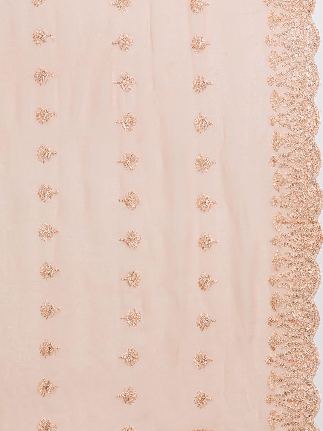 Peach Embroidered Georgette Straight Kurta With Sharara & Dupatta