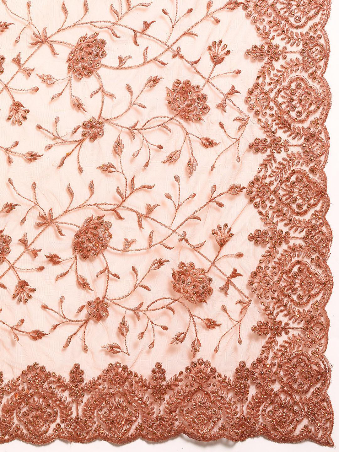 Peach Embroidered Net Saree