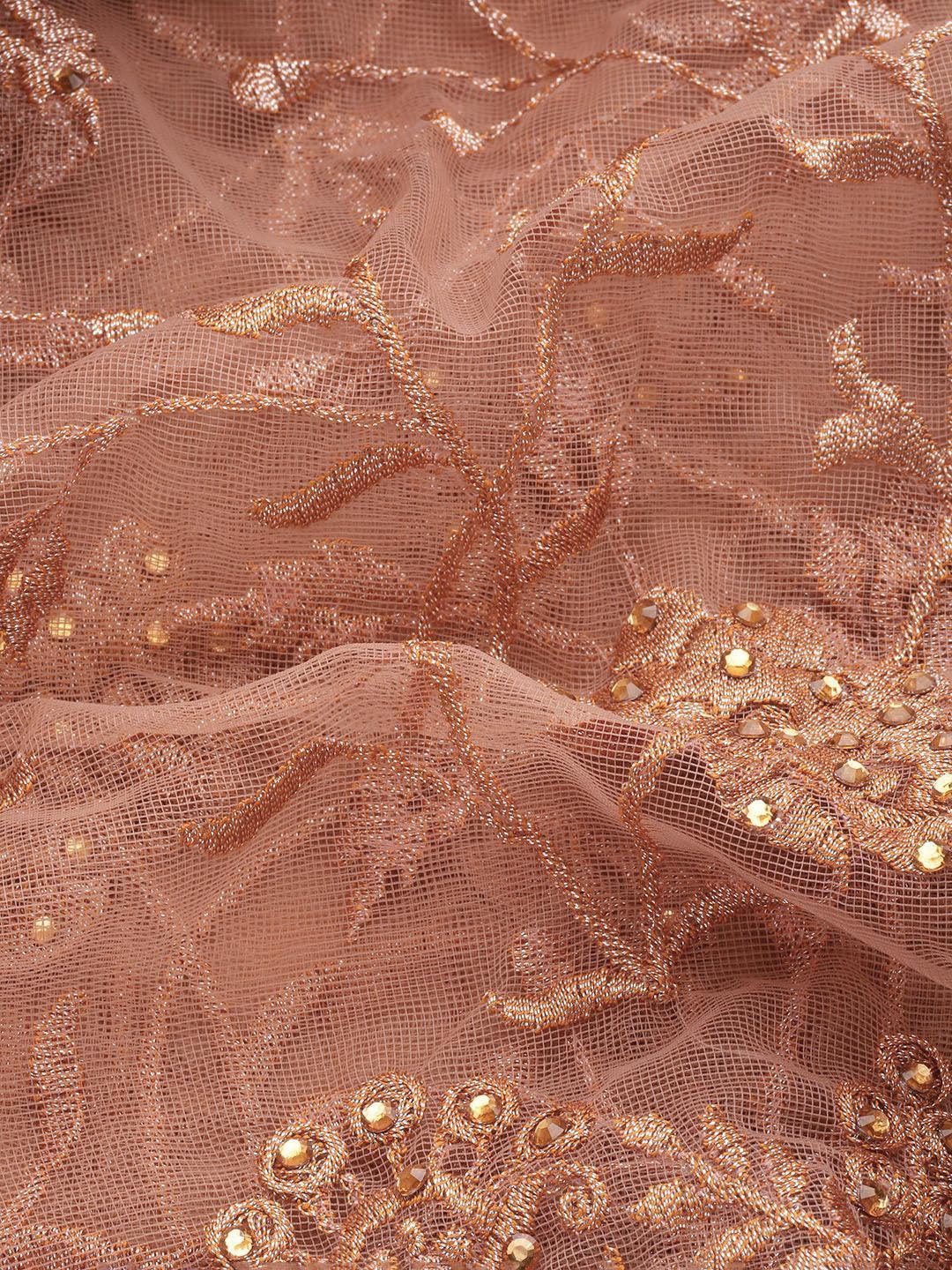 Peach Embroidered Net Saree