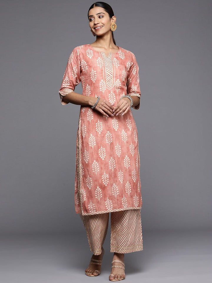 Peach Printed Cotton Straight Kurta - ShopLibas