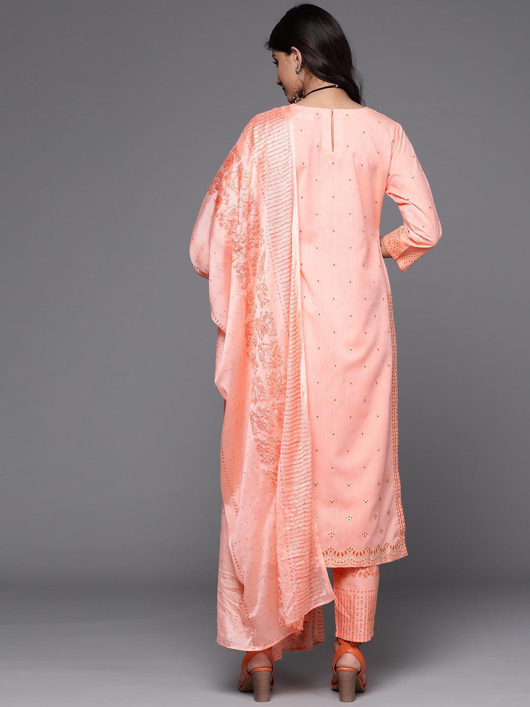 Peach Printed Cotton Suit Set