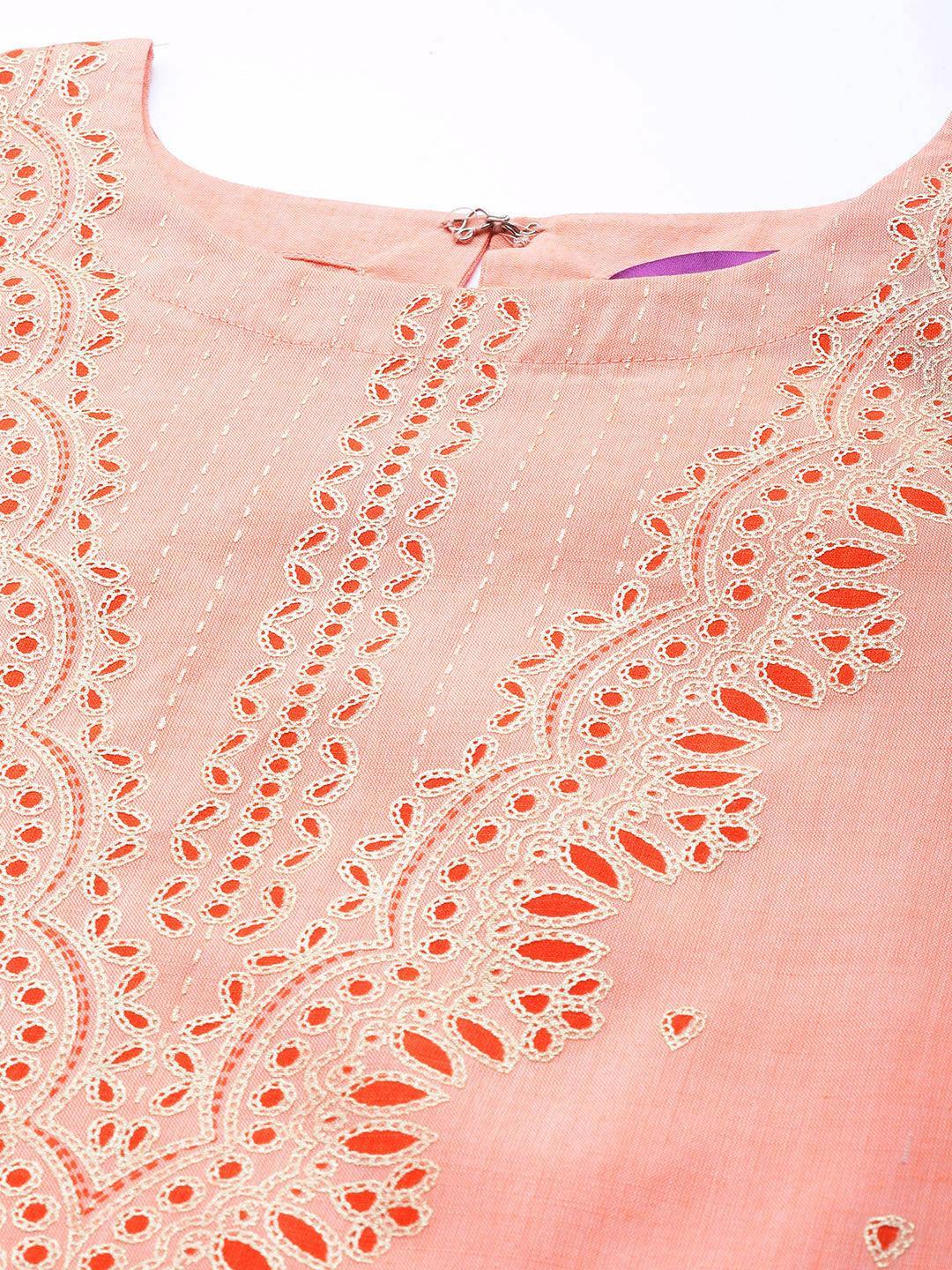 Peach Printed Cotton Suit Set