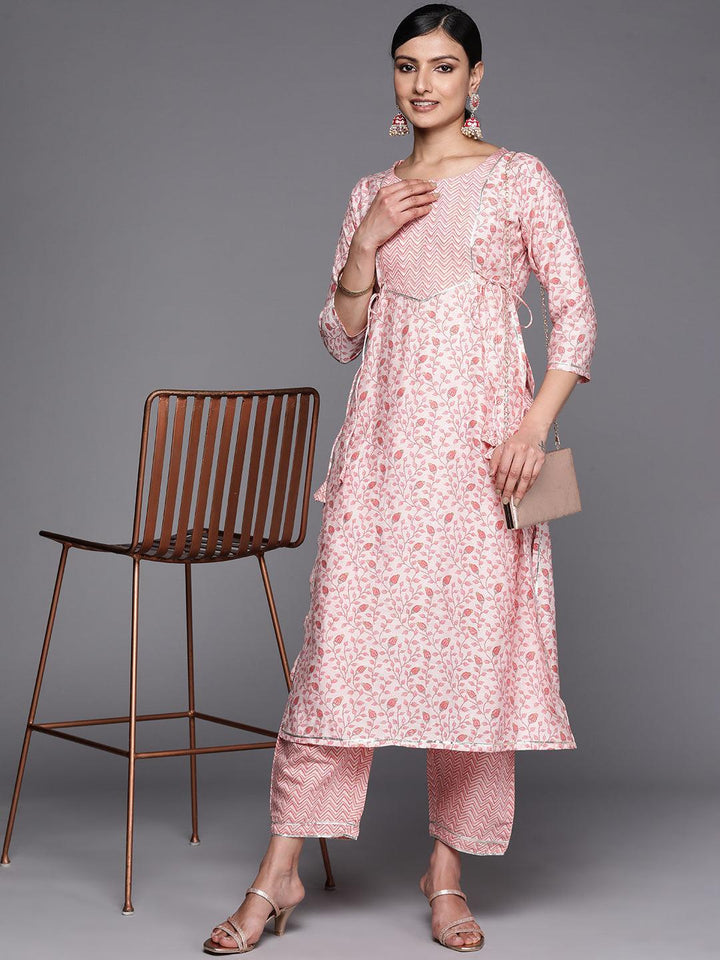 Peach Printed Silk Blend Straight Kurta Set With Trousers - ShopLibas