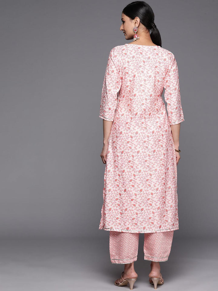 Peach Printed Silk Blend Straight Kurta Set With Trousers - ShopLibas