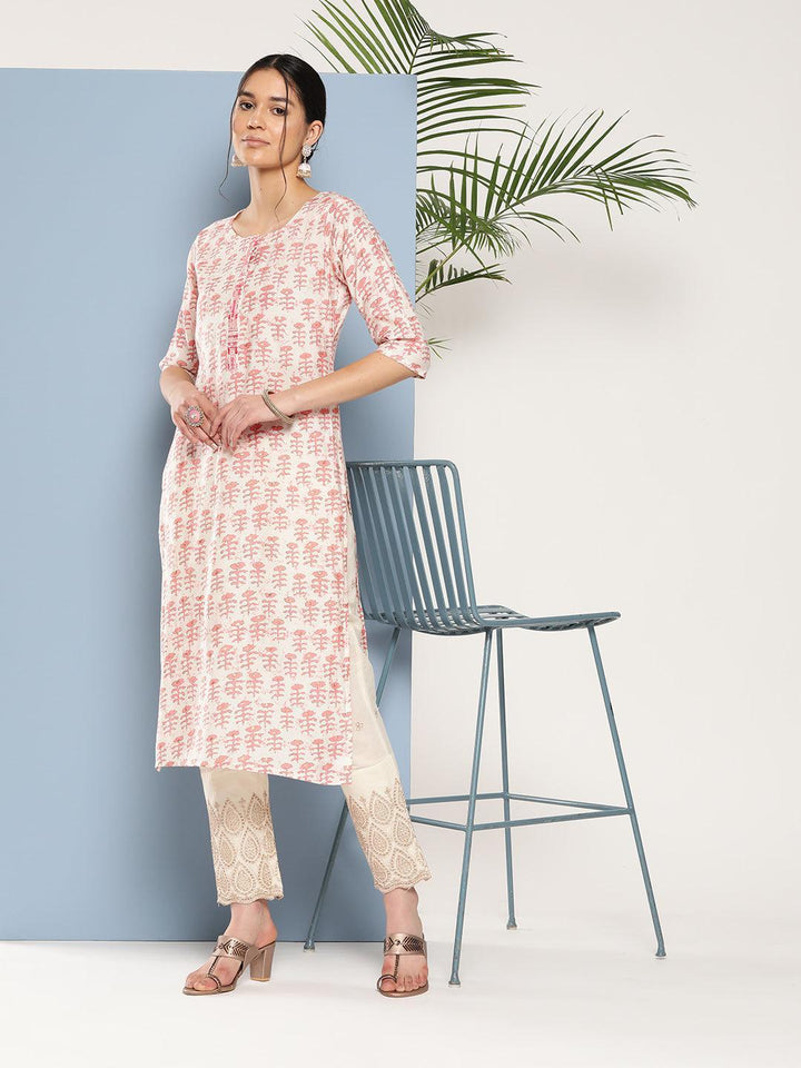 Peach Printed Silk Straight Kurta - ShopLibas