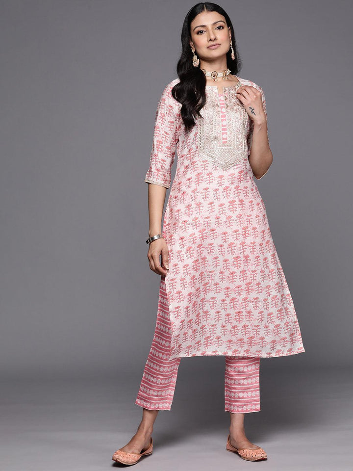 Peach Printed Silk Straight Kurta Set With Trousers - ShopLibas