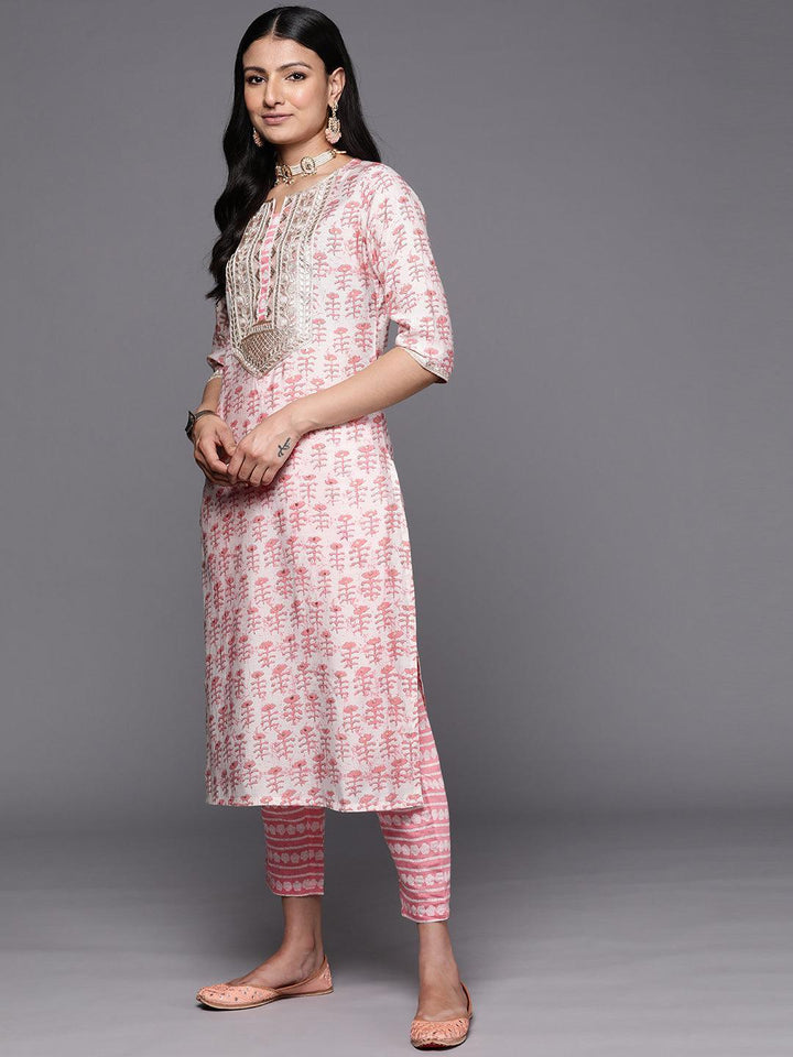 Peach Printed Silk Straight Kurta Set With Trousers - ShopLibas