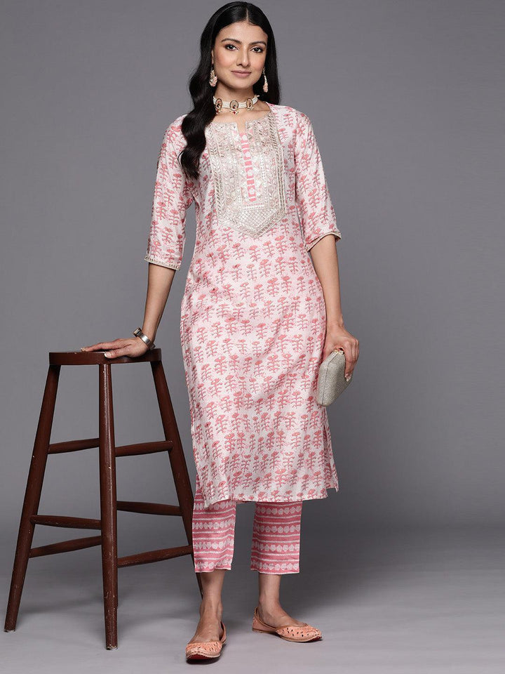 Peach Printed Silk Straight Kurta Set With Trousers - ShopLibas