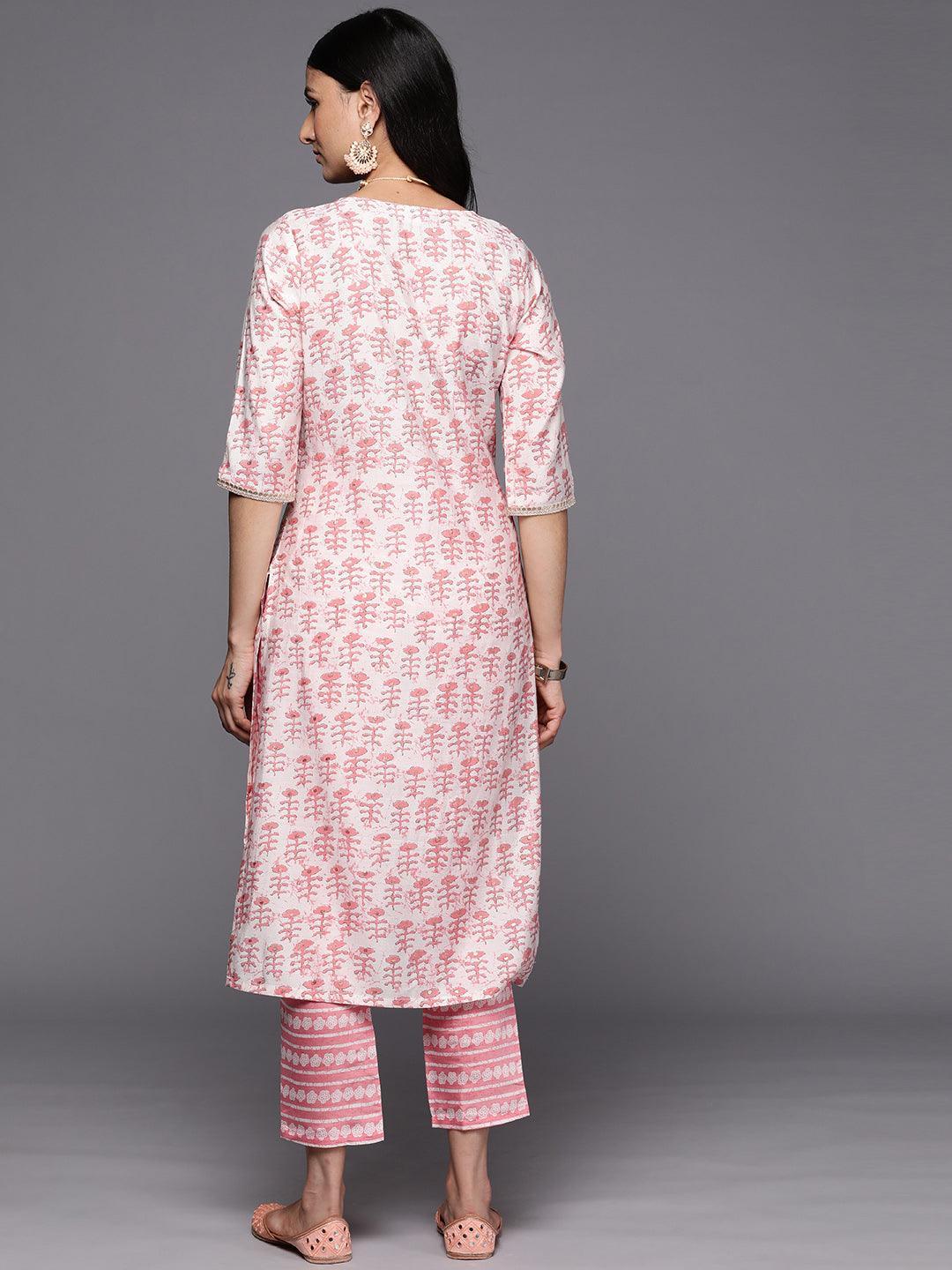 Peach Printed Silk Straight Kurta Set With Trousers - ShopLibas