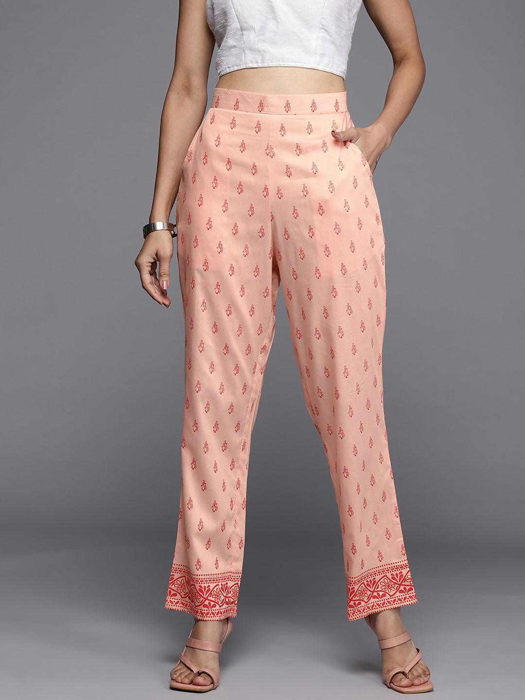 Peach Printed Silk Trousers