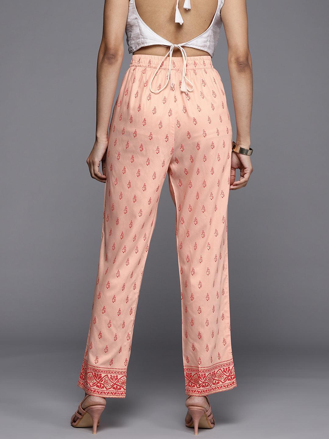 Peach Printed Silk Trousers - ShopLibas